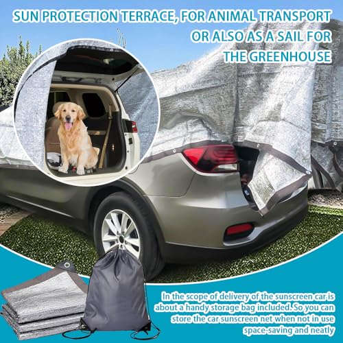 Schattennetz Auto Hund 3x4 m,Sonnenschutznetz Auto,Schattennetz Alunetz,Reflektierende Schattenplane Camping,Aluminium Schattierungsnetz mit Ösen 80% UV,für Gewächshaus Patio Pflanze,Hund,Tiere