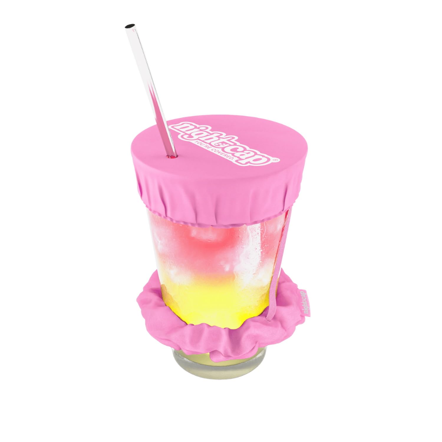NightCap - Original Drink Cover Scrunchie, As Seen on Shark Tank - Anti-Spike Drink Protector for Women - Reusable Drink Cover Scrunchie - Fits Most Cups & Glasses, Washable - Pink