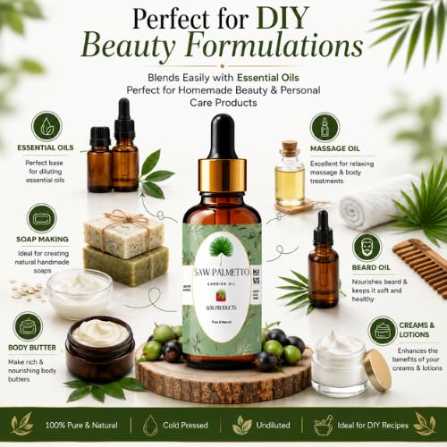 Image of AOS Products Saw Palmetto Oil 30ml | 100% Pure & Natural | Undiluted Carrier Oil | Cold Pressed | Multipurpose Oil for Hair, Skin & Massage | Premium Quality