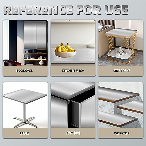 Image of Grey Silver Wood Veneer, Brushed Aluminum Laminate 24 inch x 24 inch Non Glued Flexible Durable PVC Wood Veneer Sheets Panels for DIY Table Cabinet Furniture Decorative