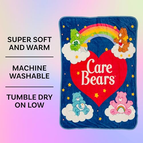 Image of Silver Buffalo Care Bears Rainbow Heart Logo, Fleece Throw Blanket, 45x60in | Bedtime and Tenderheart Bear, Cheer, Soft and Cozy, 180 GSM