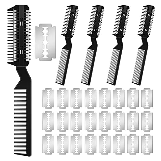 5 Pieces Razor Comb for Dogs Hair Grooming Trimmer Comb for Pet Razor Comb with 25 Extra Blades Manual Dog Hair Trimmer Comb Double Edge Razor for Dogs (Black)