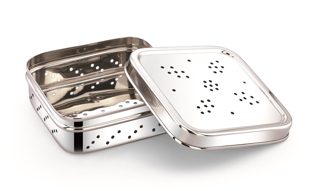 DiBha Stainless Steel Square Shape Box for Kothmir/Dhaniya/Coriander Multipurpose Dabba Storage Box/Kitchen Container - Set of 1 (700ml, 12x12x4cm - Large)