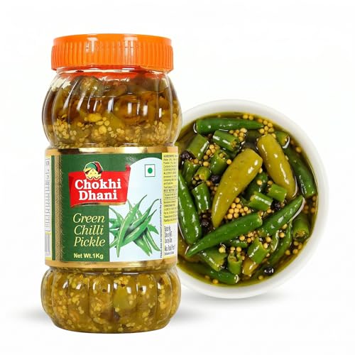 Image of Chokhi Dhani Green Chilli Pickle 1kg | Hari Mirch Achar | Spicy & Tangy Rajasthani Style | Traditional Handmade Indian Pickle | Veg