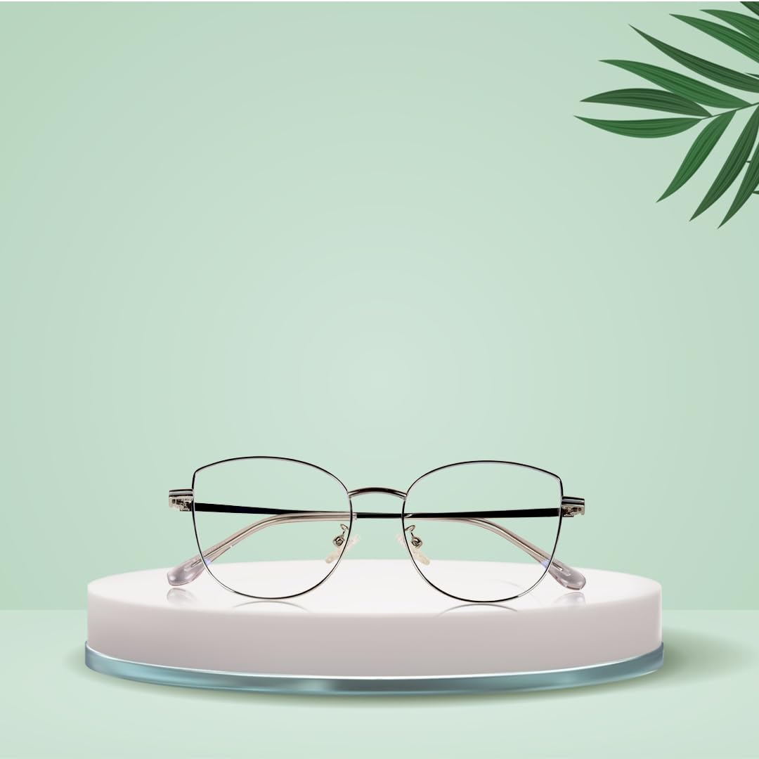 Jodykoes Cat Eye Frames for Women Premium Series Designer Eyeglasses with Blu Cut Anti-Glare Protection | Fashionable Metal Frames for Eyeglasses Woman (Silver) - Image 7 thumbnail