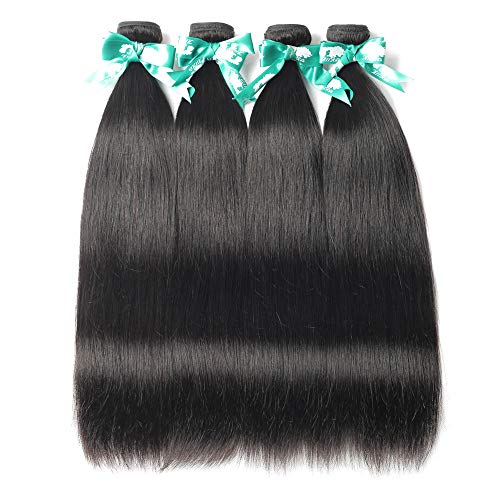 Beauhair Straight Human Hair Bundles 100% Unprocessed Brazilian Straight Virgin Human Hair 4 Bundles Human Hair Extensions Natural Black Color(10 12 14 16)
