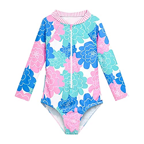Generisch Bañador para niña de manga larga con protección solar Rash Guard con cremallera para niños de 2 a 8 años UPF 50+ ropa de baño pieza única, Rosa., 4-5 años