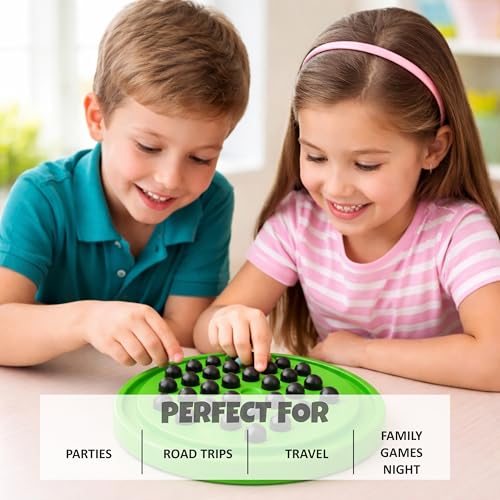 Image of Ankit Toys & Games Brainvita Solitaire Marble Peg Puzzle Board Game for Kids Adults Age 6+ Classic Brain Teaser Strategy Game with Glass Marbles Educational Travel Friendly Toy (Green)