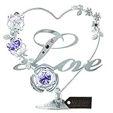 Chrome Plated Silver Love Table Top Ornament with Purple and Lavender Crystals
