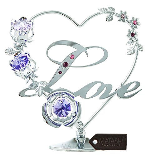 Chrome Plated Silver Love Table Top Ornament With Purple And Lavender Crystals #TOP24