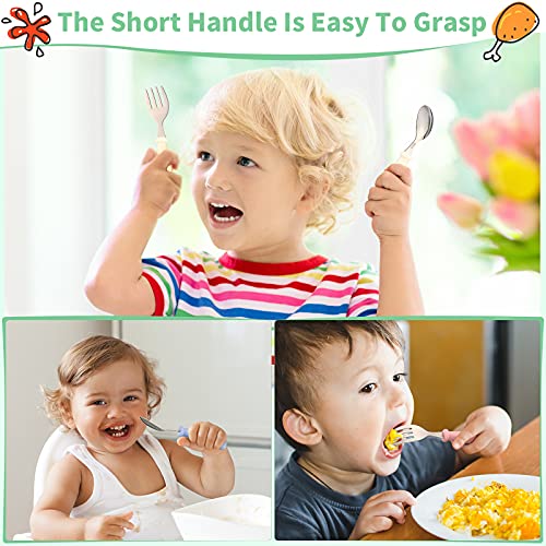 Image of Patelai 9 Pcs Toddler Utensils Fork Spoon with Case,White, Rose Red, Blue | Stainless Steel Kids Silverware Set, BPA Free, Children Silverware, for School Lunchbox Daycare, Dishwasher Safe Cutlery