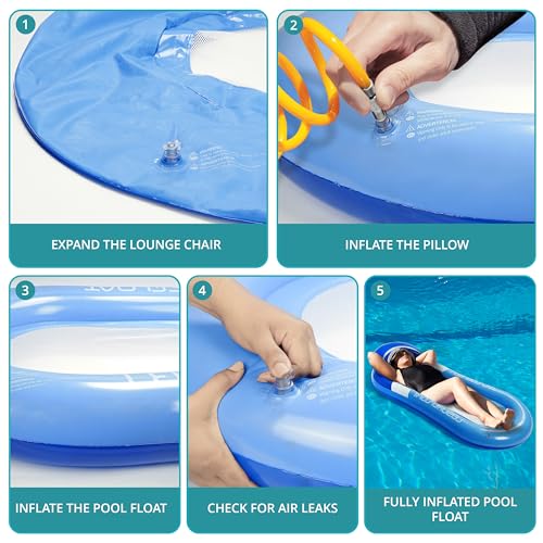 Belle Vous Galleggiante Piscina Blu con Poggiatesta - Lettino Gonfiabile da Piscina da 78 x 150 cm - Sdraio Gonfiabile Piscina, Spiaggia, Lago, per Abbronzatura e Feste Estive per Adulti - Immagine 3