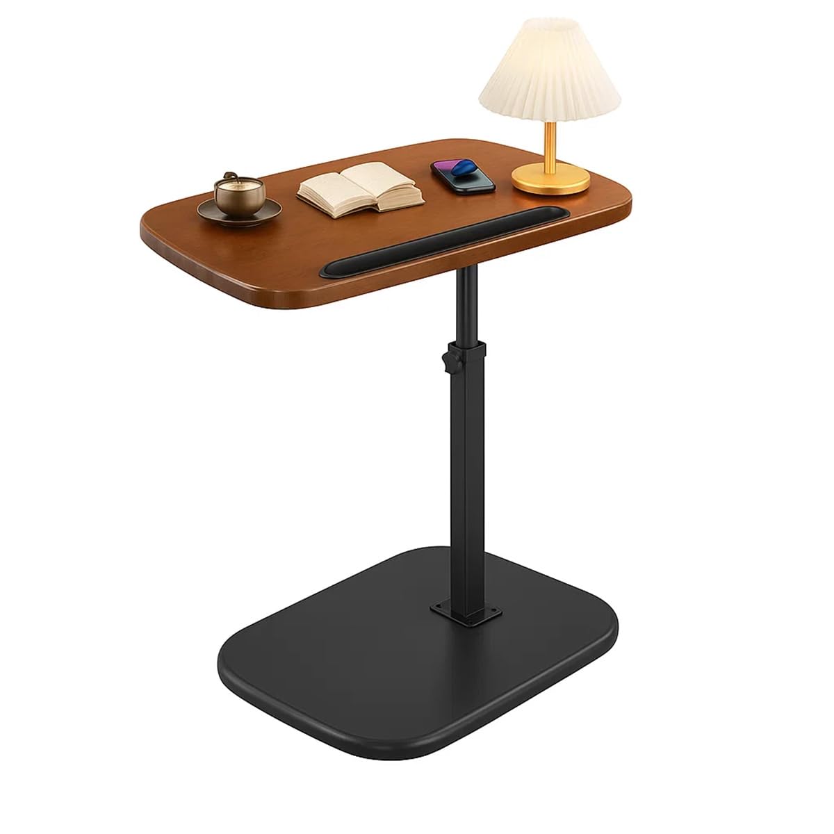 Adjustable Height C Shaped Side Table,Wooden Couch Tv Side Table with 360° Swivel Top, Modern Minimalist end Table with Tiltable Tray for for Small