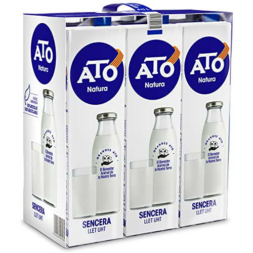 ATO Leche Natural Entera, Brik de 1L, Pack de 6 Briks