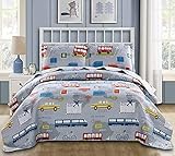 Lightweight Quilts Set Multi-Color Traffic Bedding Full/Queen Size,3Pcs Kids Summer Bedspreads Car...