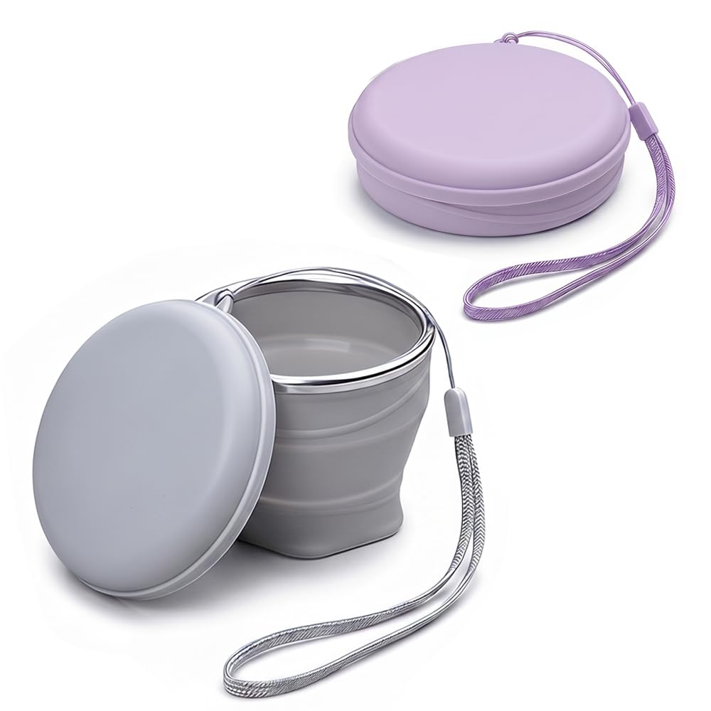 UNNESTAR 2Pcs Collapsible Coffee Cups– 180ml Silicone Travel Cup with Lid Lightweight Portable Camping Water Mugs for Outdoor