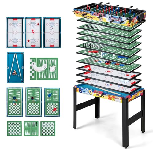 GLACER 12 in 1 Multi Game Table Combo Set w/Foosball, Billiards, Air Hockey & 9+ Games, Ultimate Family Game Center for Home Arcade, Game Room, Parties & All Ages