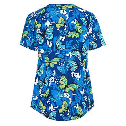 OIOLOYJM Printed Scrub Tops Women V Neck Short Sleeve Plus Size Scrubs for Womens Nursing Uniforms Shirts with Pockets