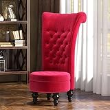 MU Retro High Back Armless Chair, Velvet Royal Furniture Chair, Upholstered Tufted Accent Seat for Living Room, Dressing Room, Bedroom, Red