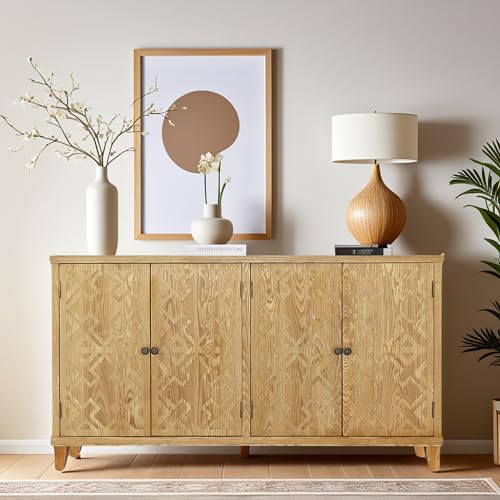Image of Exquisite Handcarved Buffet Cabinet - Vintage Sideboard Storage for Entryway, Living Room & Dining | Accent Console Cabinet with Solid Wood Frame