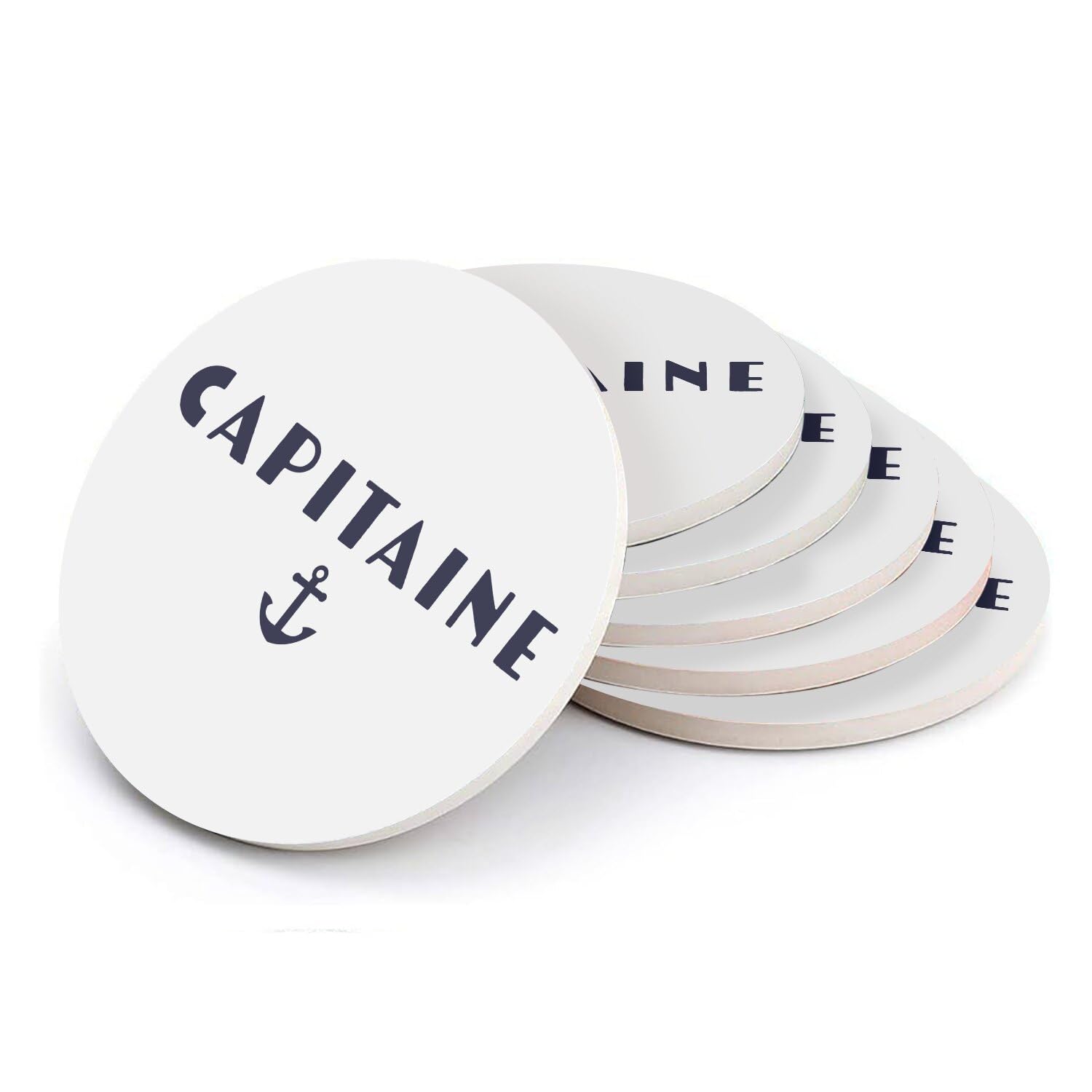 Sous-verre ronds en céramique Capitaine dessous de verre design mer eau lot de 6