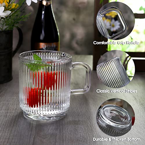 Gutsdoor Clear Glass Coffee Cup Set of 4, 12 Ounces Classical Vertical Stripes Glass Tea Cup with Spoon for Latte Espresso - Image 3
