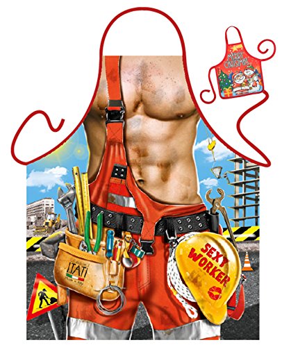 Tini - Shirts Bauarbeiter Motiv Kochschürze sexy Männerkörper Handwerker Kostüm Schürze : Sexy Worker - Weihnachtssgeschenk-Set - Deko Geschenk...