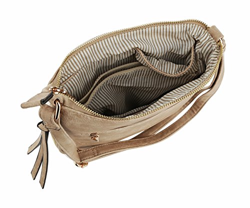 MKF Crossbody Bag for Women – PU Leather Expandable Messenger Purse – Designer Pocketbook Handbag Shoulder Strap Khaki