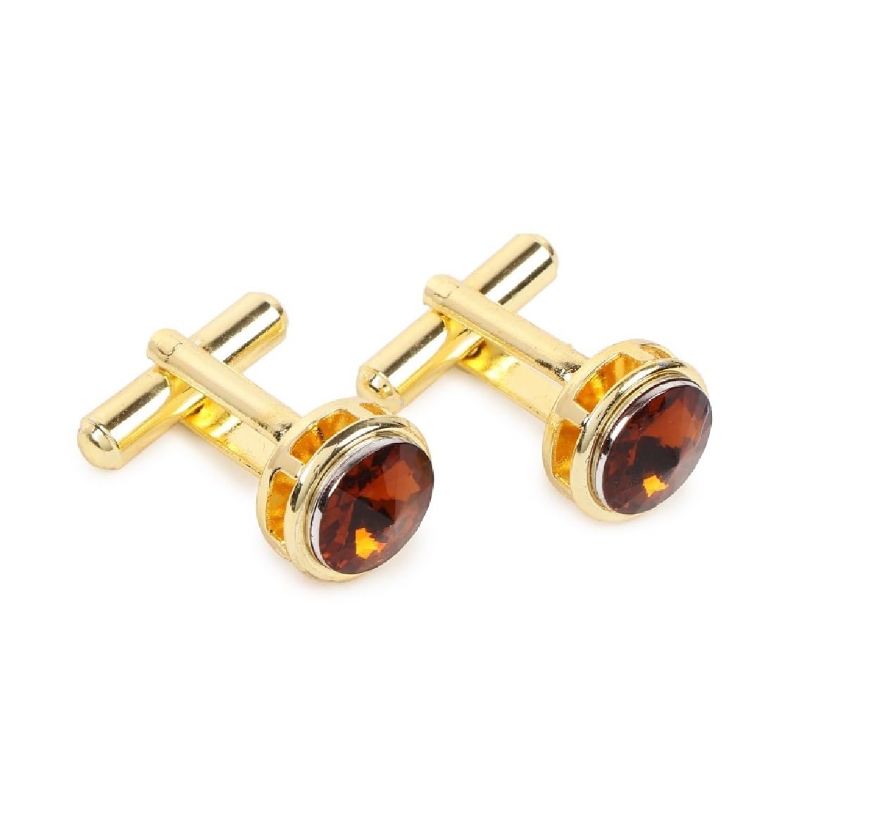 zitti Men's Brown American Stone Cufflinks – 24K Plated Classic Jewelry with Velvet Pouch – Formal Shirt Accessory Gift for Him-picture-44