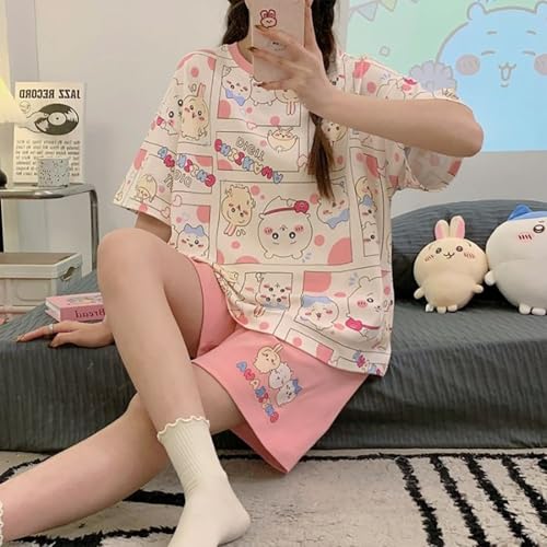 Cartoon Printed Pajamas Set Petite Women Girls Sleepwear Nightwear Short Sleeve Shirt and Shorts 2 Piece Lounge Sets3