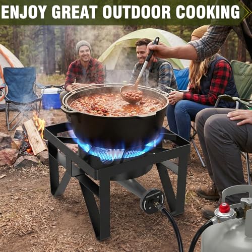 Image of BESTFIRE 200,000 BTU Heavy-Duty Propane Burner - Outdoor Stove with 0-20Psi Adjustable Regulator & Black Hose - Ideal for Home Brewing, Turkey Frying, Camping & Backyard Cooking