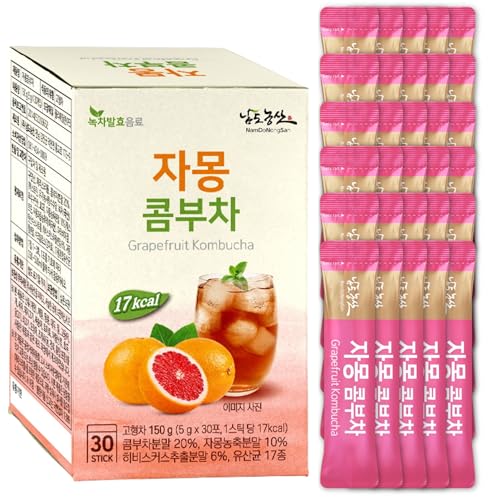 Grapefruit Kombucha Pulver Drink – 150g (30 Sticks) | Kalorienarmes, Zuckerfreies Diätgetränk | Mit Hibiskus, Probiotika & Vitamin C | Erfrischend, Spritzig & Vegan