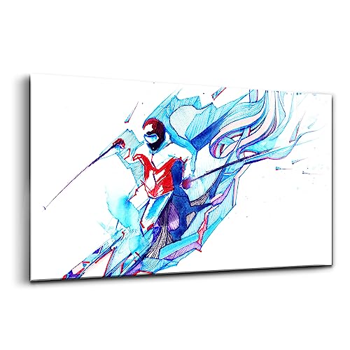 Verre d'art pour l'intérieur 100x50cm Wallfluent - Fini les murs vides, osez le wallart skieur