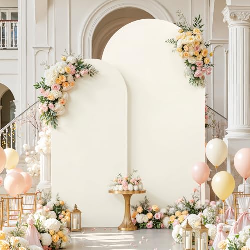 Image of 7.2FT 6FT Arch Backdrop Cover for Wedding, Set of 2 Stretchy Spandex Fitted Arch Stand Cover for Baby Shower, Birthday Party Decor, Chiara Backdrop Cover with Double-Sided Design(Ivory)