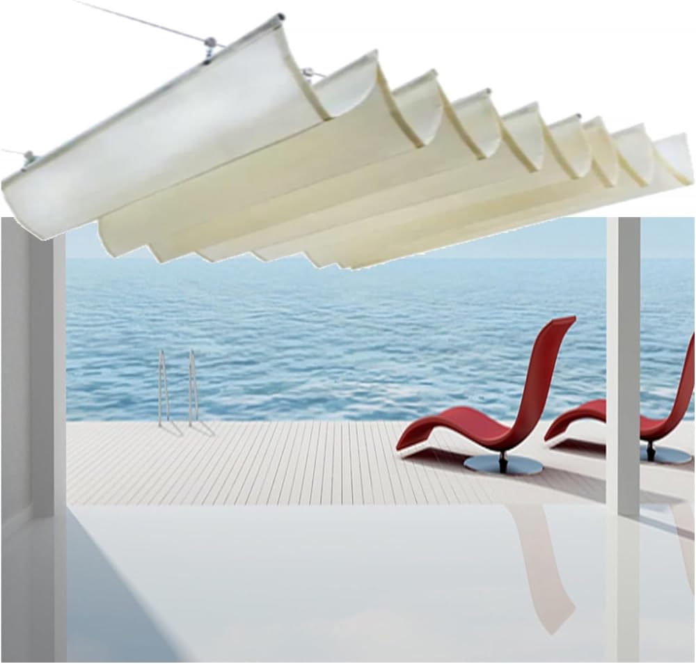 HWGANX Retractable Pergola,Retractable Wave Sun Shade Sail - U-Shaped, Waterproof, UV Resistant - Outdoor Replacement Pergola Cover for Garden Sun Room-White||3x8m