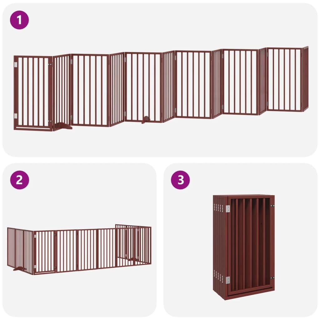 Homgoday Puerta de Perros Plegable 12 Paneles Madera álamo marrón 600 cm Barrera para Perros Plegable Valla