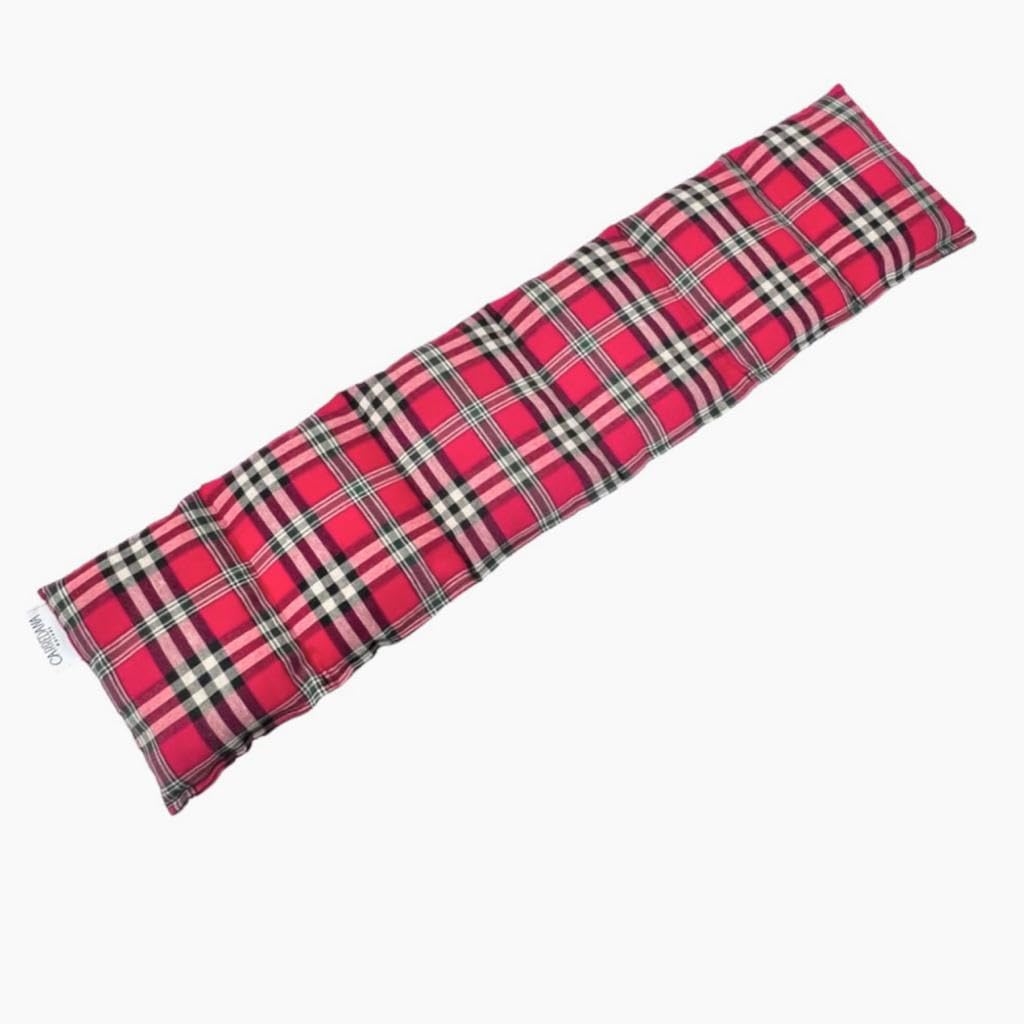 Saco térmico cervical extralargo de semillas de trigo con sin olor 63x15cm-Bolsa semillas microondas.Calor-frio. (escoces rojo)