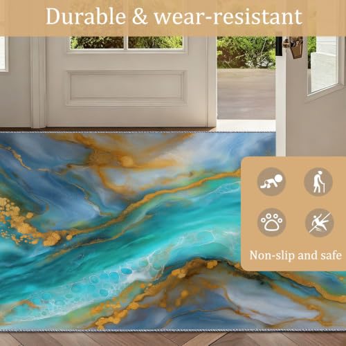 Tapis lavable en machine bleu 80x150cm solution sol glissant - 4