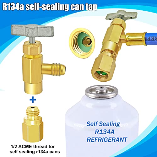 R134A Refrigerant Recharge Hose Kit-A/C Freon Charging Hose Set, With Bpv-31 Bullet Piercing Tap Valve, Ac Retrofit Valve, R134A Self Sealing Adapter, For Home/Car A/C Refrigerant System #TOP4