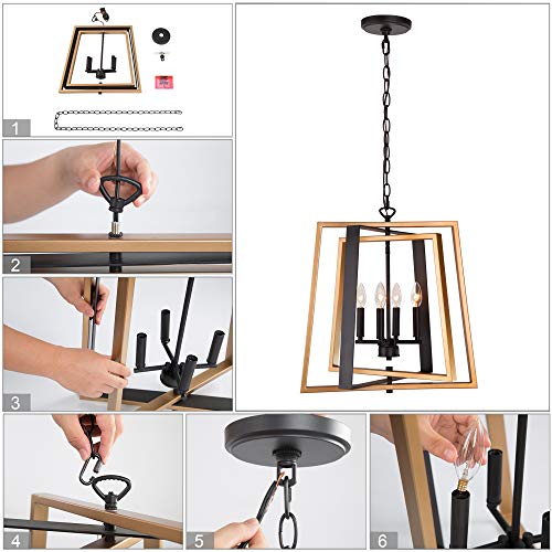 Black and Gold Chandelier, 20“W Modern Farmhouse Pendant Lighting Fixture with Free Swinging Arms for Dining Room, Foyer, Bedroom, Kitchen Island by LNC HOME - Image 8