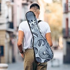 JRHEJTHH Durable Ukulele Bag Water Resistent Ukulele Case with Adjustable Shoulders for 21 23 24 inch Thick Padding Metallic Gears – Image 5