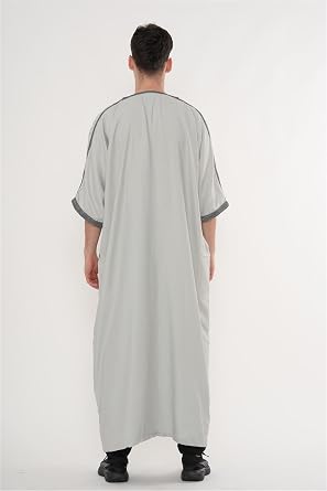 Men's Moroccan Thobe Half Sleeve Gandoura Embroidery Kaftan Eid Ramadan