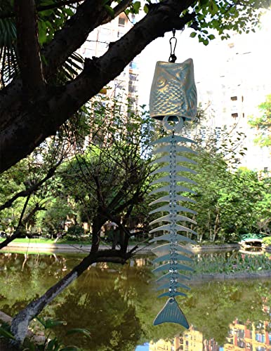 Pandapolis Cast Iron Fishbone Wind Bells Sympathy Wind Chimes Memorial Gifts Outside Retro Fish Skeleton Decor For Porch Outdoor Hanging Decorations Metal Yard Art For Garden Décor New #TOP5