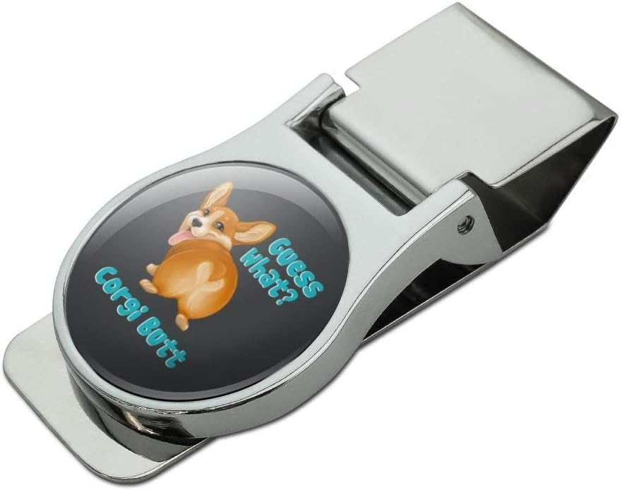 Guess What Corgi Butt Funny Joke Satin Chrome Plated Metal Money Clip