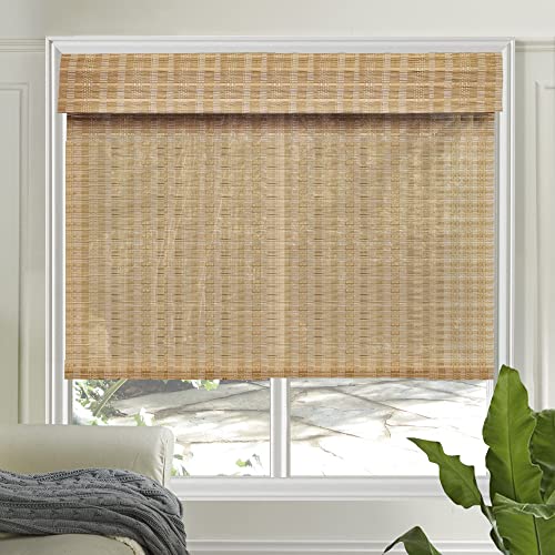 Letau No Drill No Tools Wood Cordless Window Shades Blinds, Bamboo Light Filtering Custom Roller Shades, Pattern 5