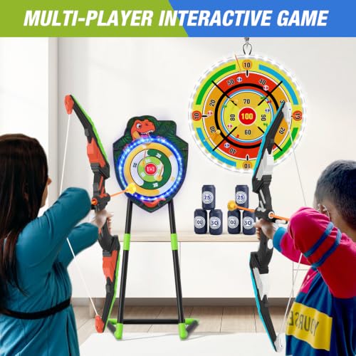 HYES 2 Pack Kids Bow and Arrow with 29" Dart Board & LED Dinosaur Target by HYES - Used condition - Image 4