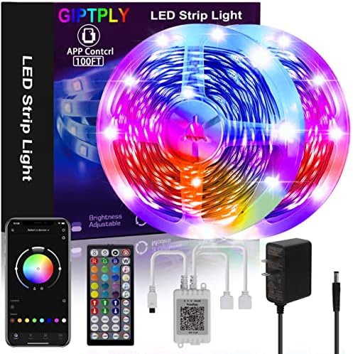 GIPTPLY Led Strip Lights 100ft,Led Lights for Bedroom,Music Sync Color Changing Led Lights with APP and Remote Control,RGB Led Light Strips for Room Decor (100FT)