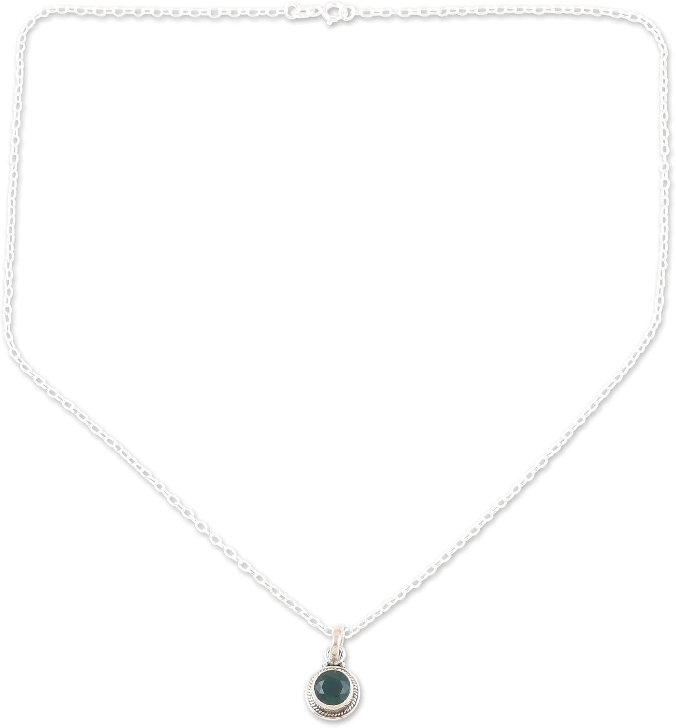 NOVICA Handmade Sterling Silver Green Onyx Necklace Earrings Jewelry Set Pendant India Gemstone