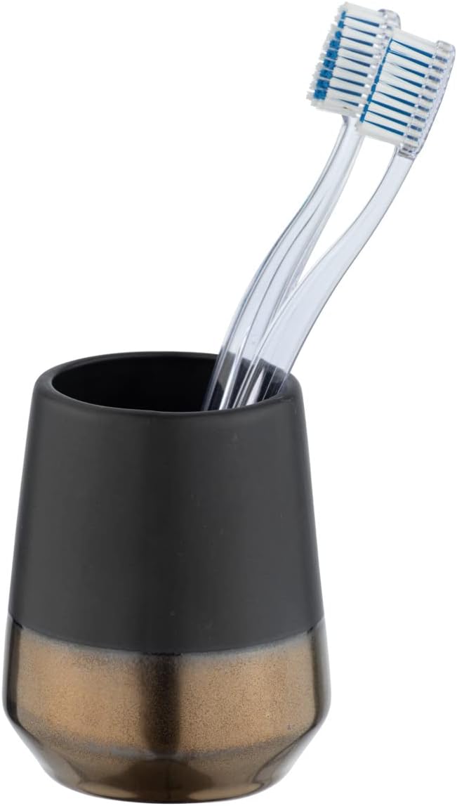 WENKO Brandol Toothbrush Holder for Toothbrush and Toothpaste Made Ceramic Diameter 8 x 10 cm Black/Copper