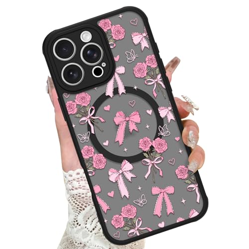 Image of KANGHAR Case for iPhone 16 Pro Max Bows Bouquet Pattern | [Compatible with Magsafe] Cute Flowers Florals Protective Magnetic Case for Girls Women Men